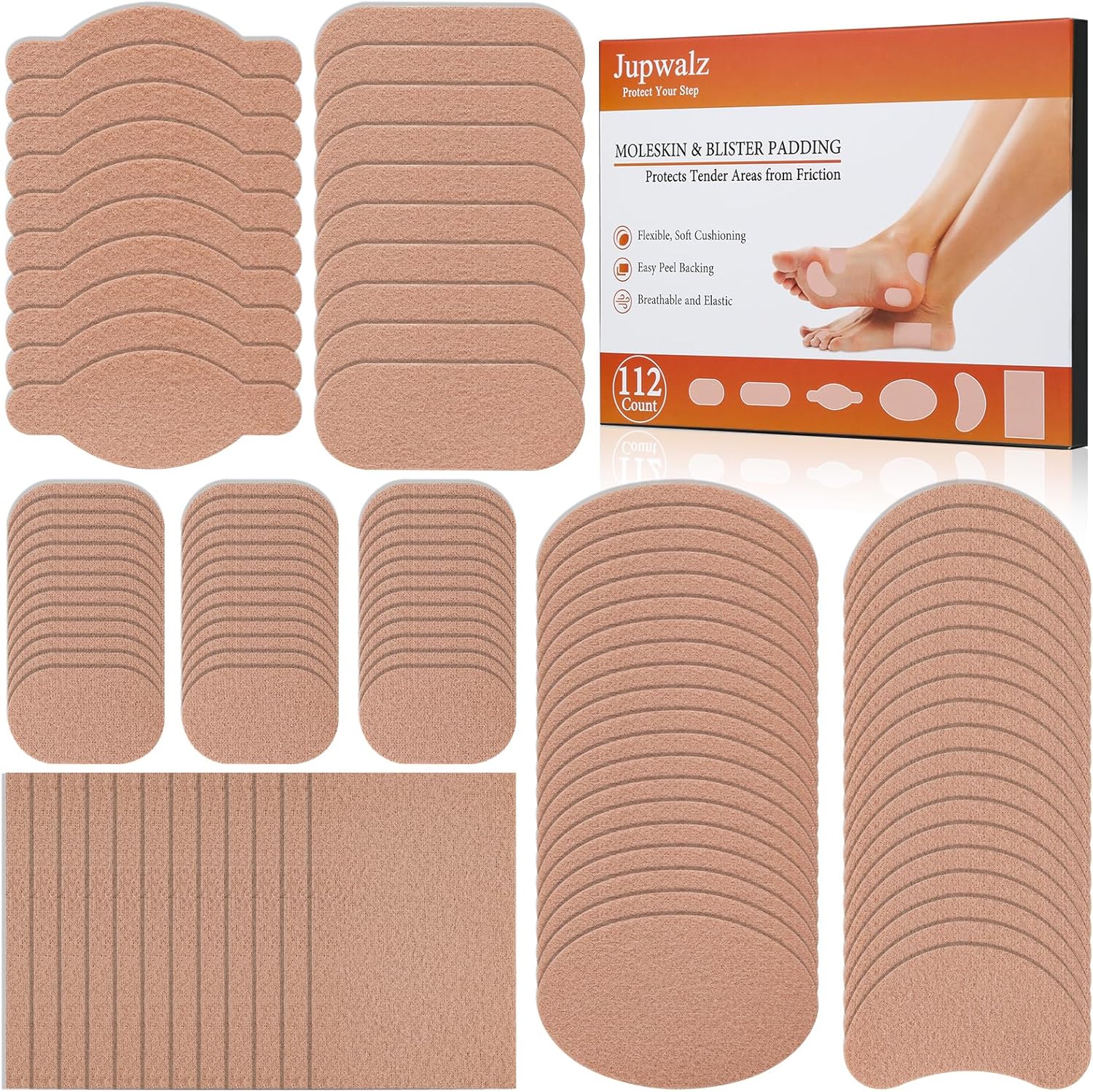 Jupwalz 112 Sheets Moleskin for Blister front view packaging