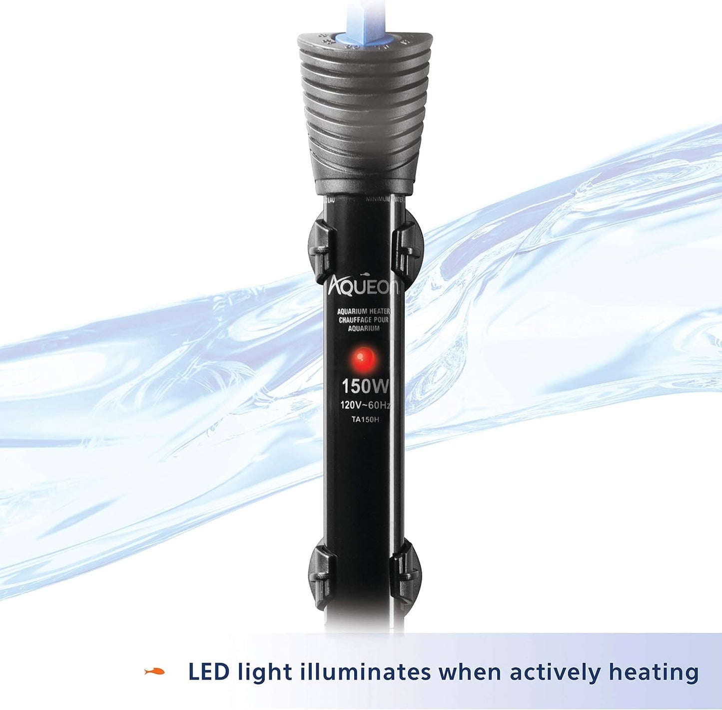 Aqueon submersible heater mounted in aquarium
