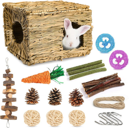 Bunny Grass House-Hand Made Edible Natural Grass Hideaway Comfortable Playhouse for Rabbits, Guinea Pigs and Small Animals to Play,Sleep and Eat - Image 1
