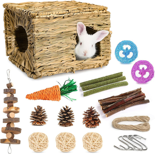 Bunny Grass House-Hand Made Edible Natural Grass Hideaway Comfortable Playhouse for Rabbits, Guinea Pigs and Small Animals to Play,Sleep and Eat - Image 1