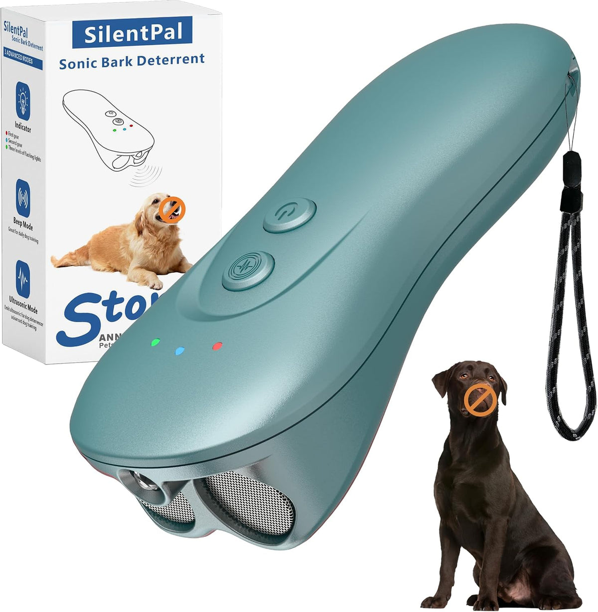 SilentPal dog bark deterrent device green front view