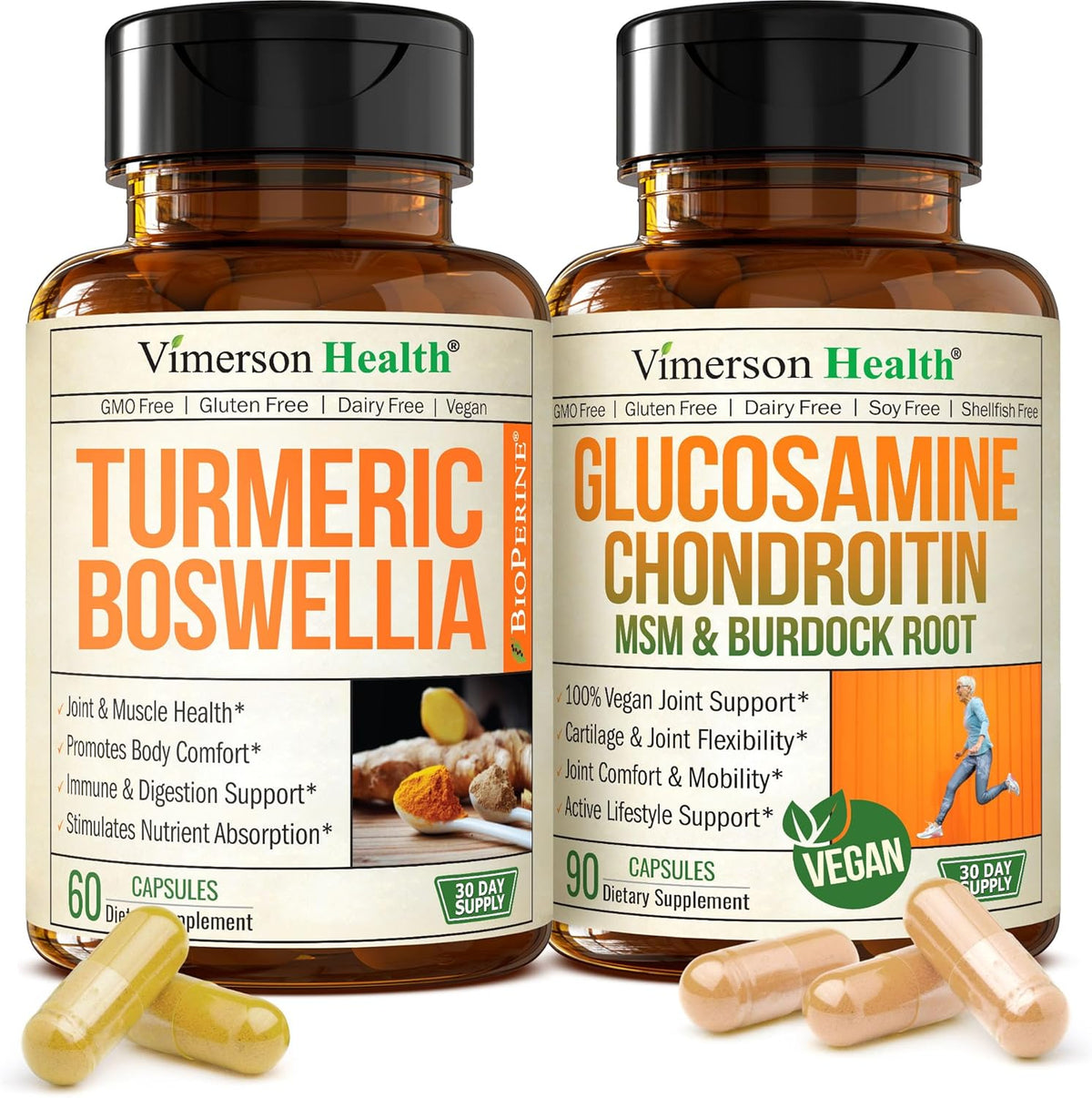 Vimerson Health turmeric boswellia and vegan glucosamine MSM supplement bundle
