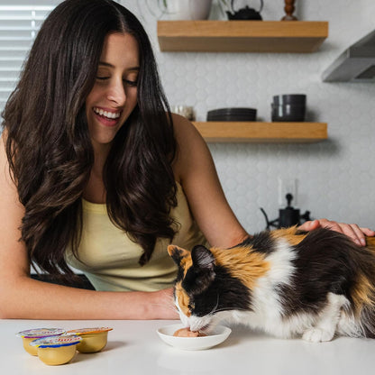 Cat enjoying Inaba Churu jelly treat from a bowl