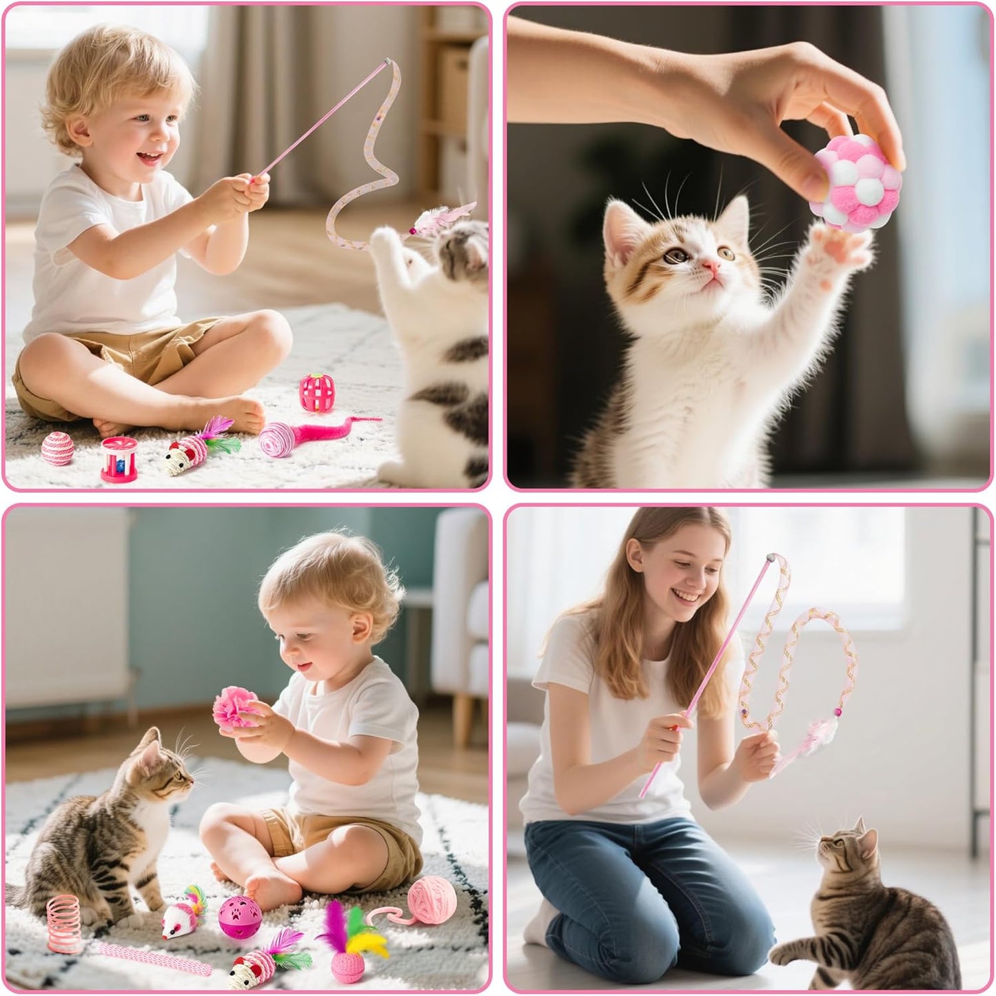 Interactive kitty puzzle gift pack with jingle bell balls and rustling toys