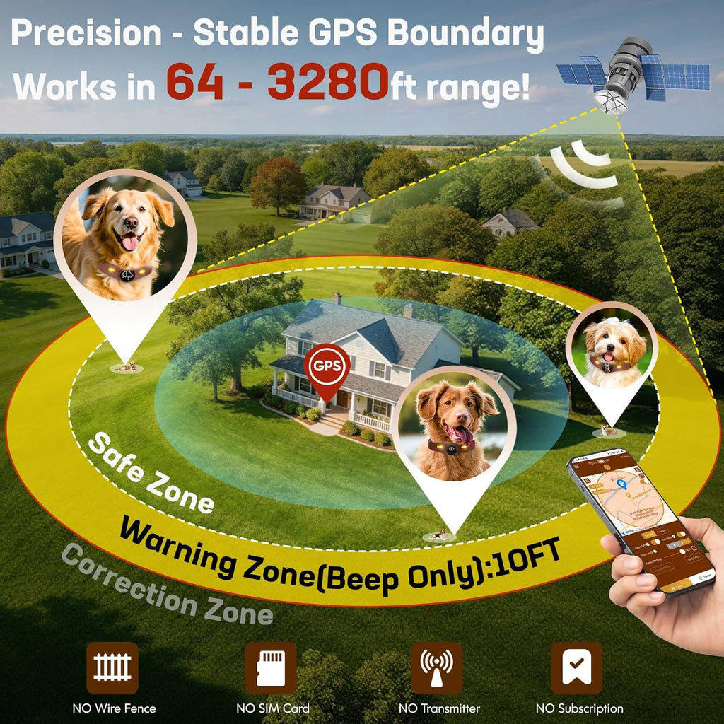 Waterproof portable dog boundary collar system being used in rainy outdoor terrain