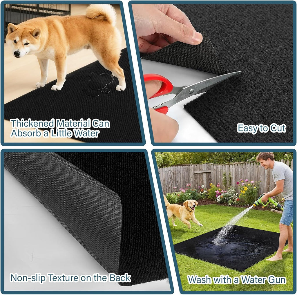 Wibeelee mat placed under a large dog crate on hardwood floor