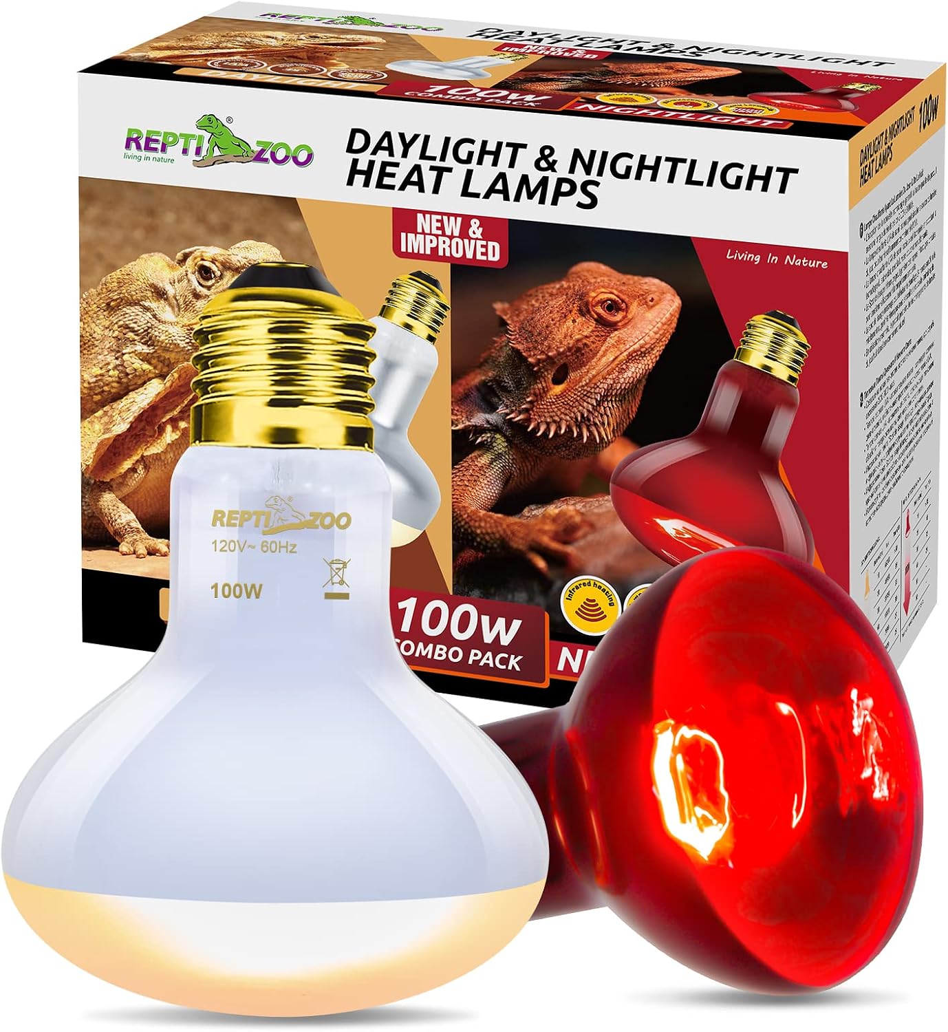 REPTI ZOO 2 Pack 100W Reptile Heat Lamp Bulbs,Upgraded Reptile Day and Night Basking Spot Bulb Combo Amphibian Infrared Heat Lamp Bulb/UVA Basking Spot Daylight Heating Light Bulb - Image 10