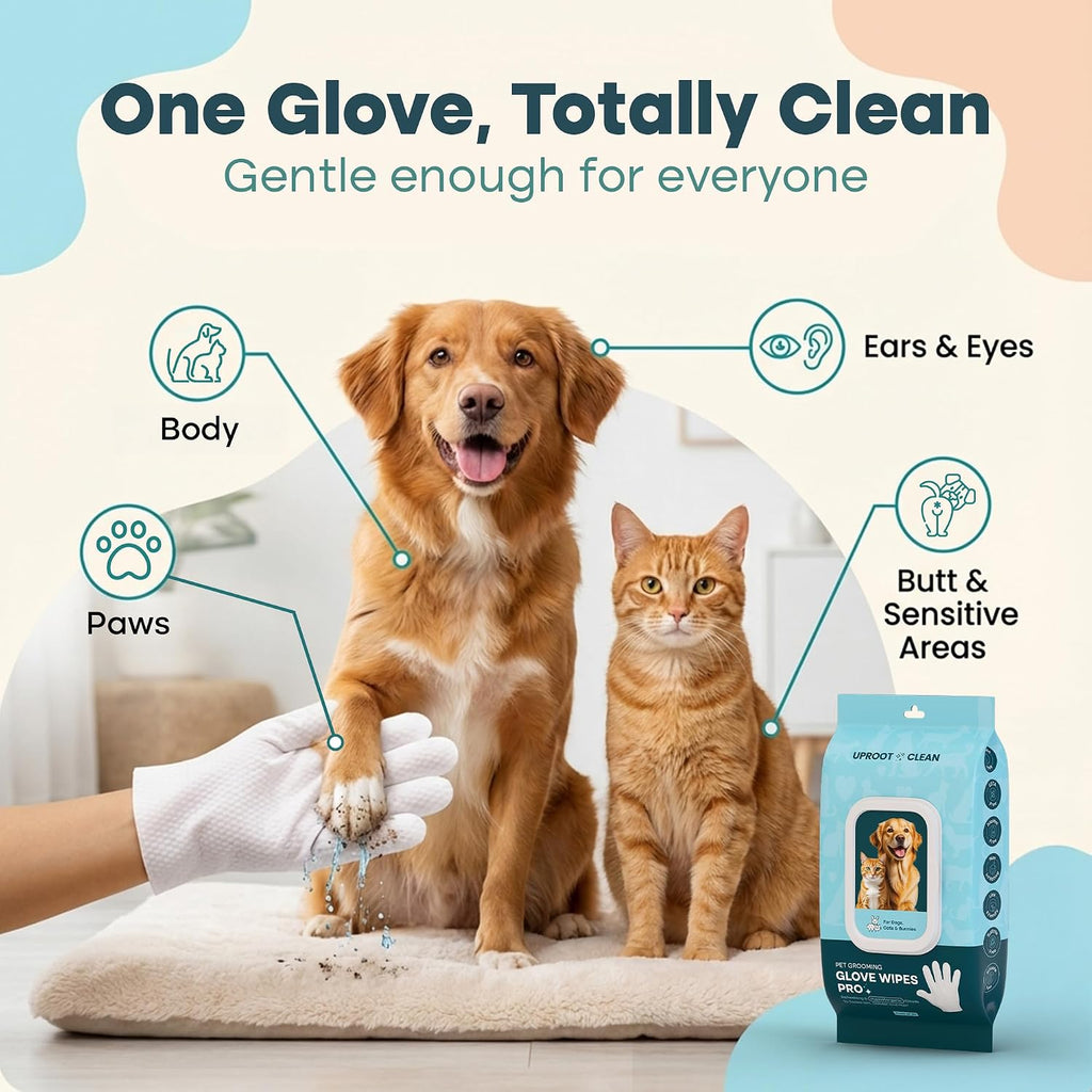 Back of Uproot Clean QuickClean Gloves Pro package with usage instructions and ingredients.