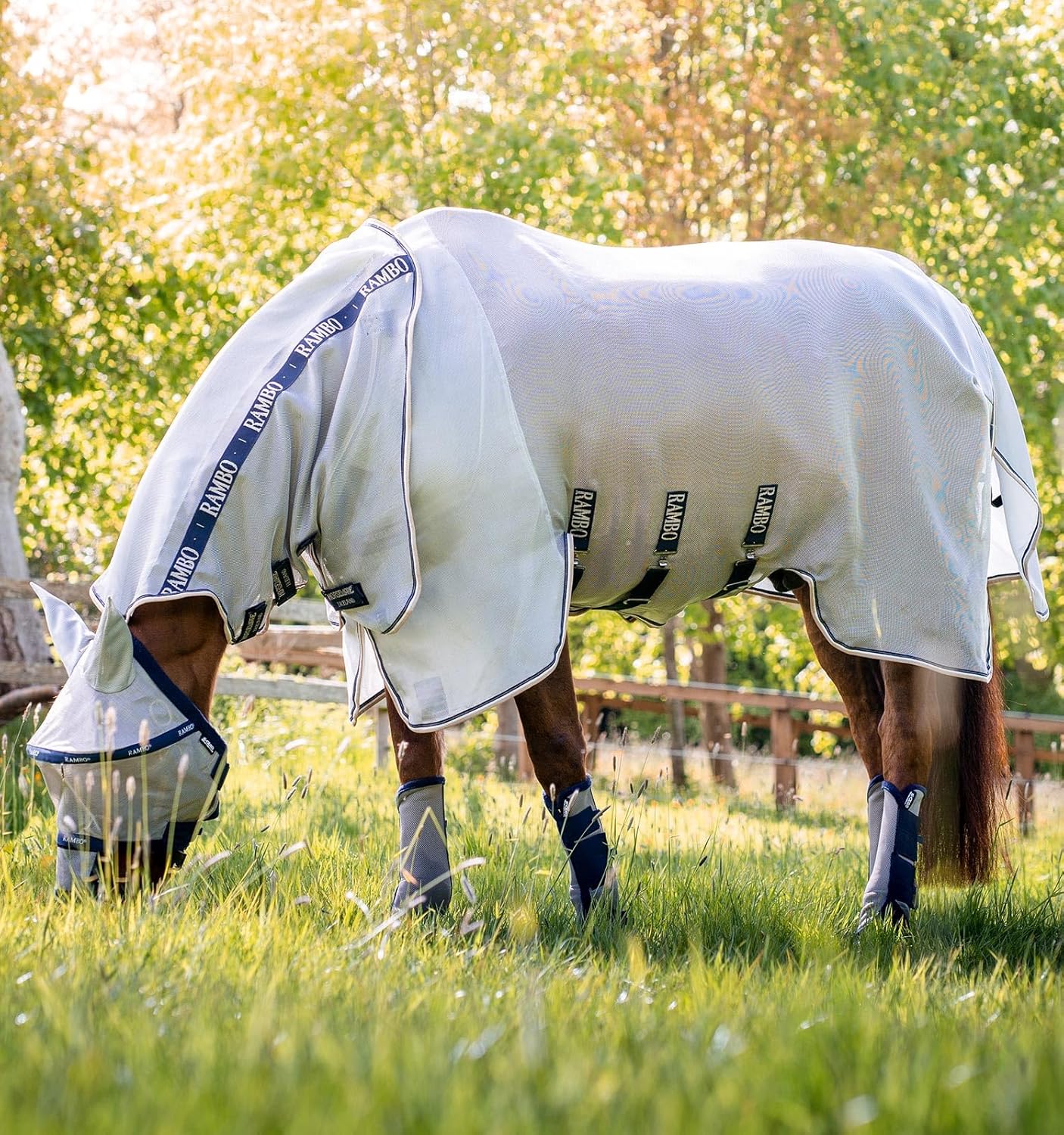 Horseware(R) Rambo(R) Protector Fly Sheet - Silver/Navy & White & Beige, 78 inches - Image 9