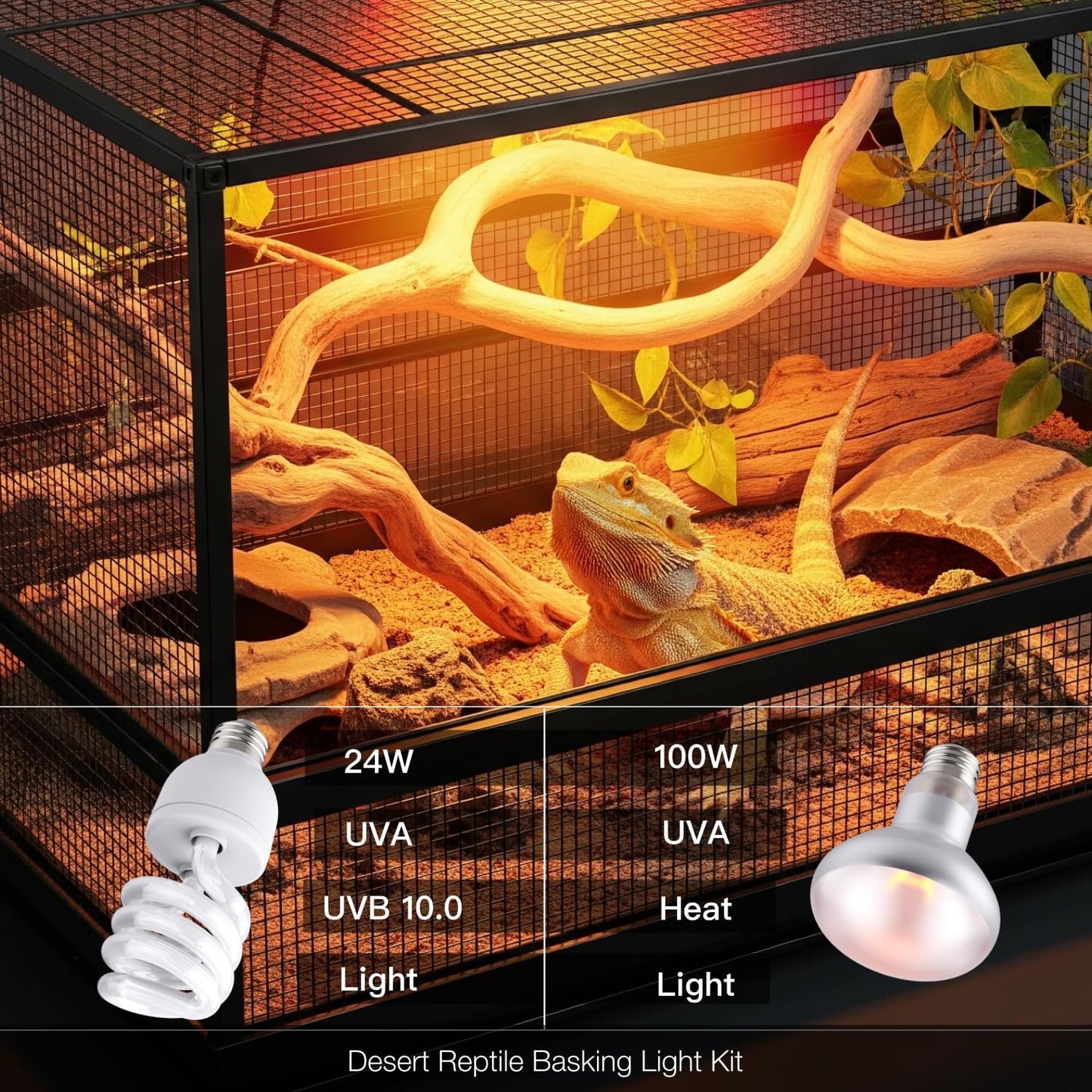 Hygger Zoo dual heat lamp setup installed over a professional turtle terrarium tank.