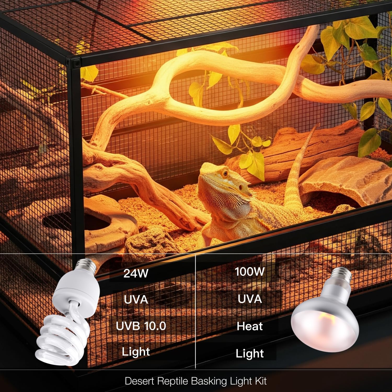 Hygger Zoo dual heat lamp setup installed over a professional turtle terrarium tank.