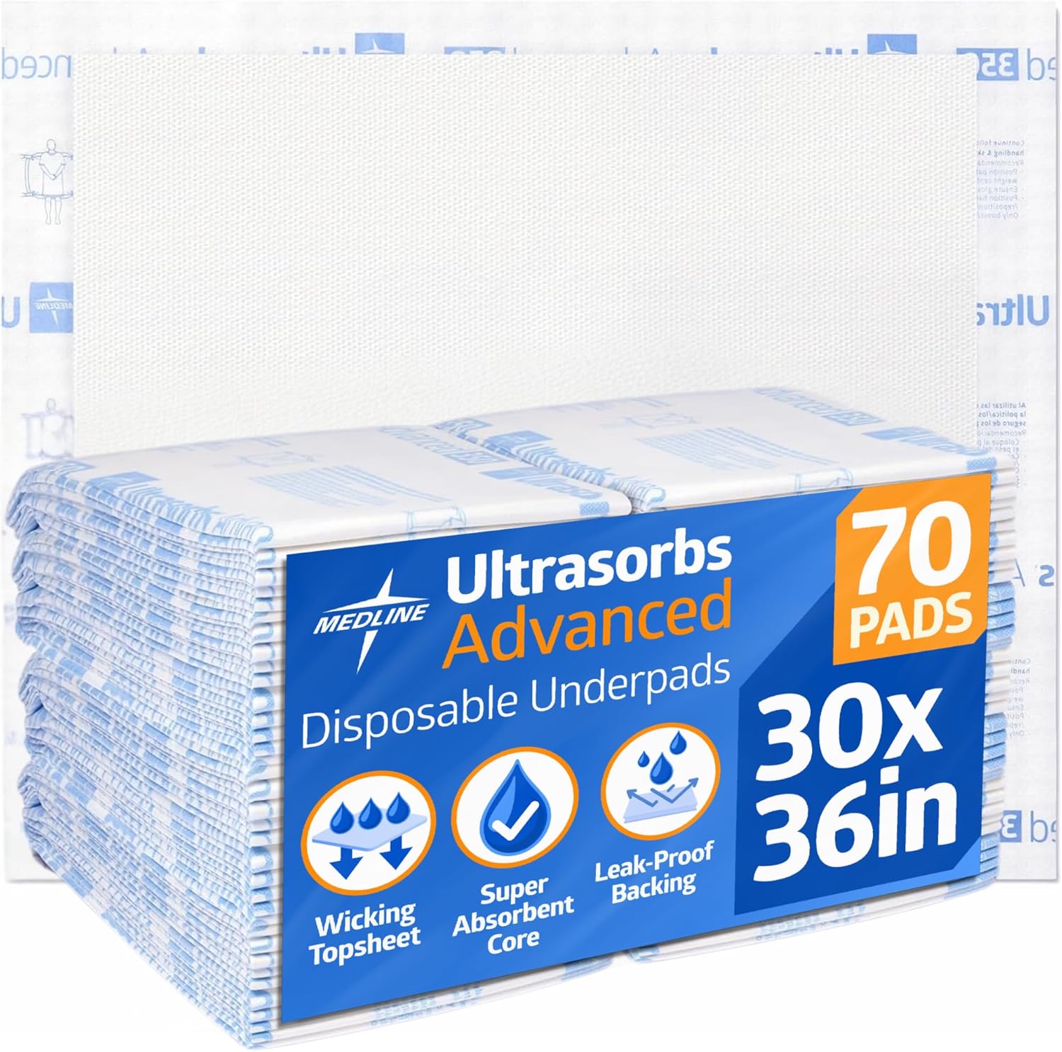 Medline Ultrasorbs Advanced Extra Strength Drypads front packaging view for premium incontinence care.
