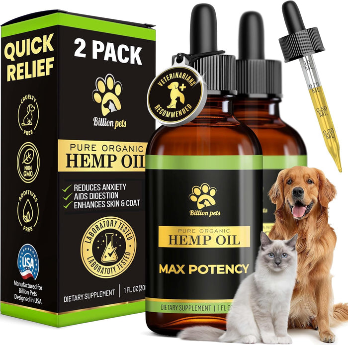 Hemp Oil for Dogs, Cats - Calming Drops, Joint Support, 2 Pack - Image 1