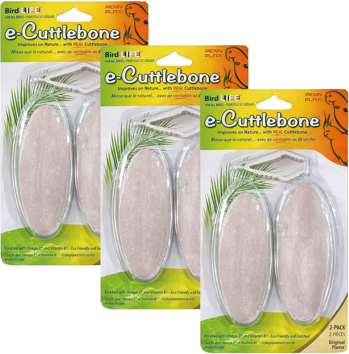 Penn-Plax Bird-Life E-Cuttlebone Original, 1 Pk (2 Counts) - Durable, Less Brittle Cuttlebones Enriched with Omega 3, Honey & Vitamin B1 - Easy Mounting, Cage Clip - Great for All Bird Sizes - White - Image 11