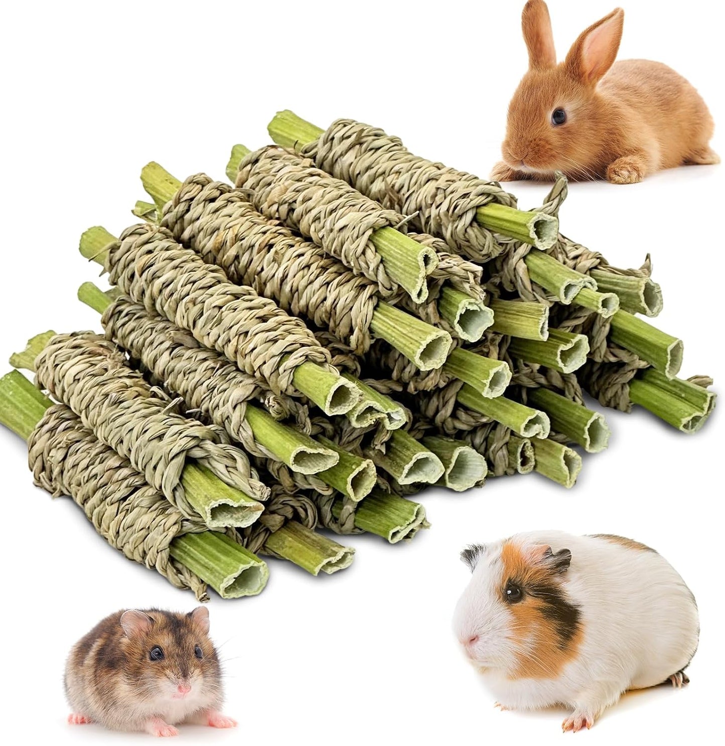 Fhiny 12 PCS Rabbit Chew Sticks, Natural Papaya Wood Seagrass Guinea Pig Chew Toys for Teeth Small Animal Molar Sticks Snacks for Bunny Guinea Pig Chinchilla Ferret Hamster Gerbil Dental Care - Image 9