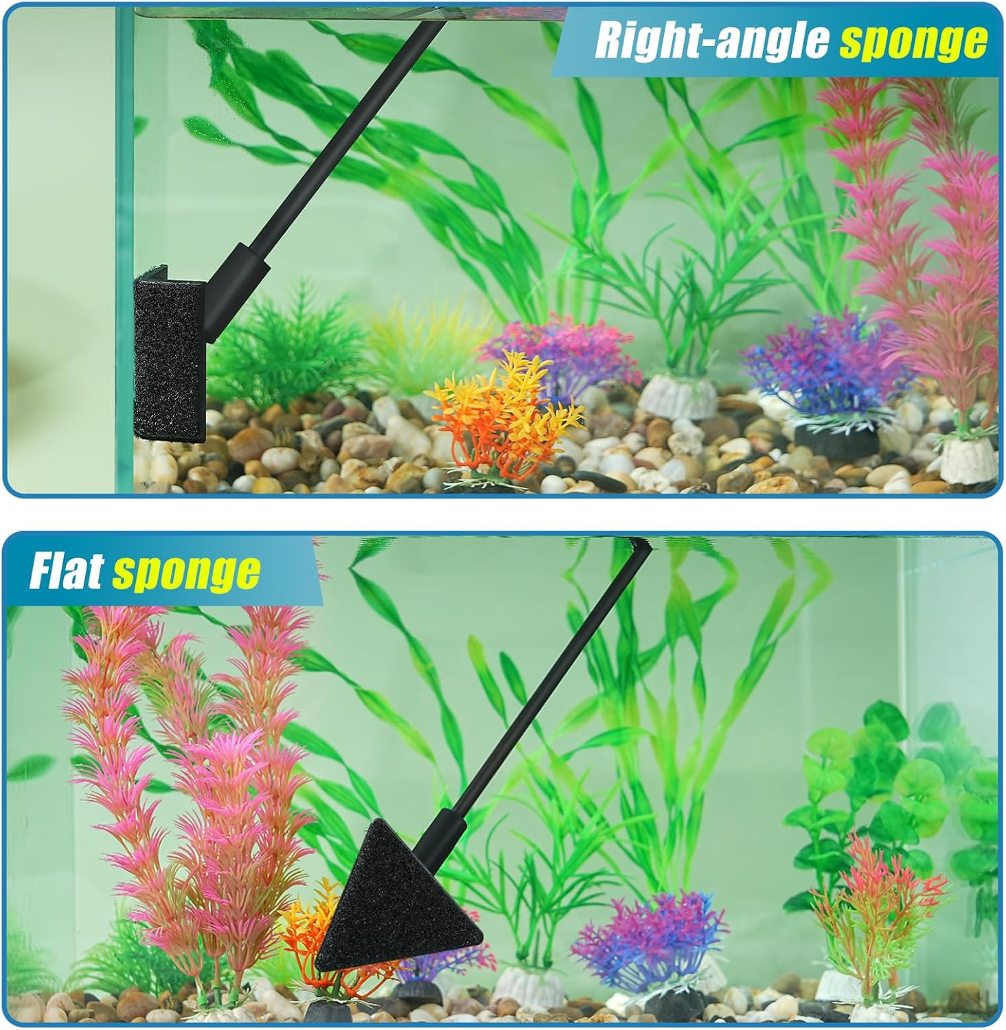 AQUANEAT algae scraper attachment close up highlighting the rigid blade designed for removing scum from glass fish tanks.