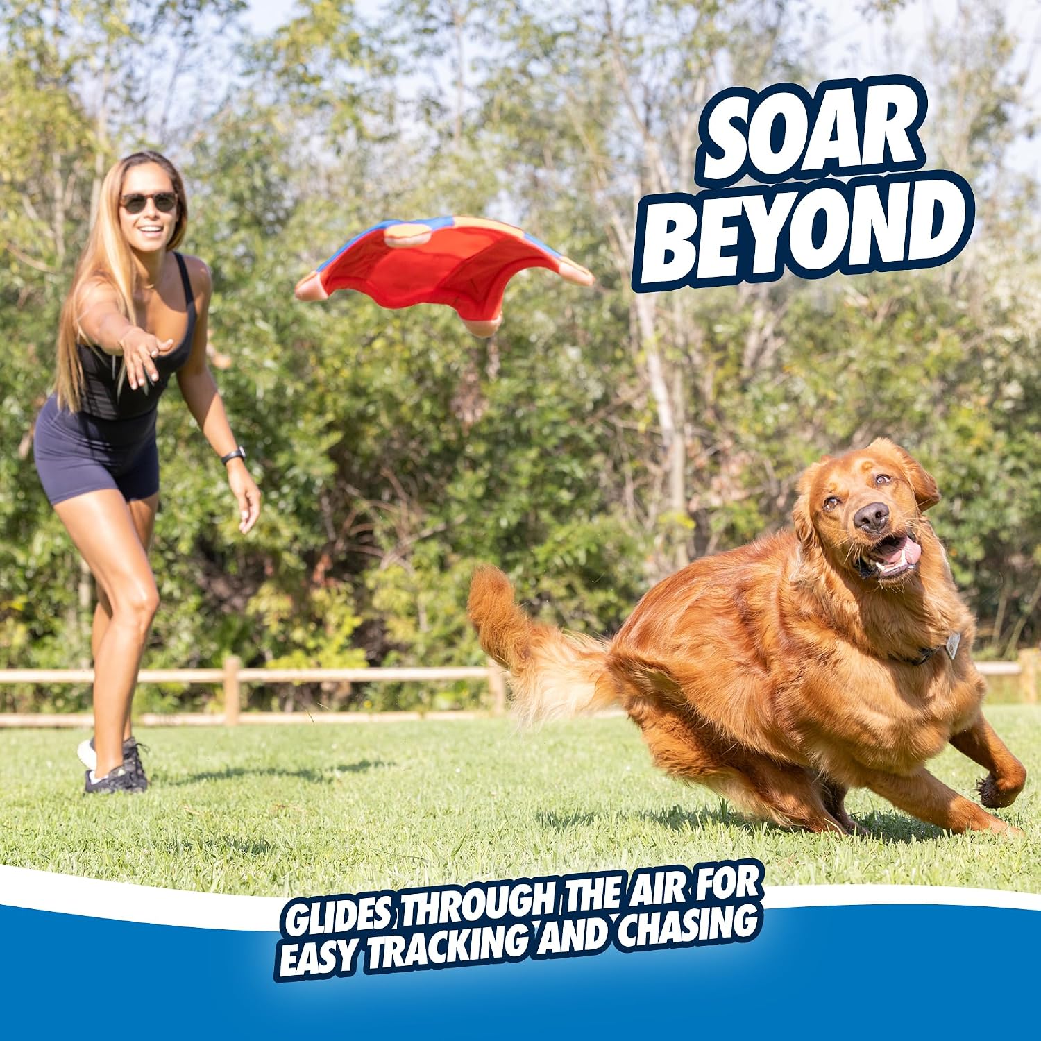 Dog playing with Chuckit! Flying Squirrel in park