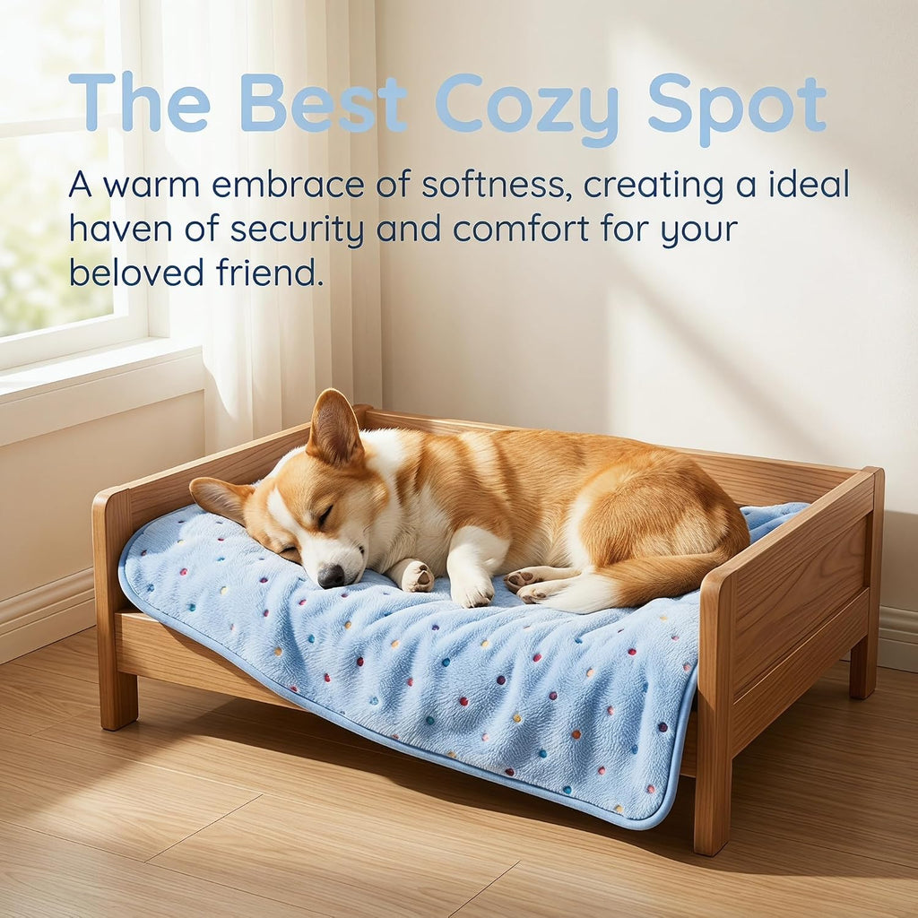 Night luminous blue pet blanket showing soft velvet texture close up.
