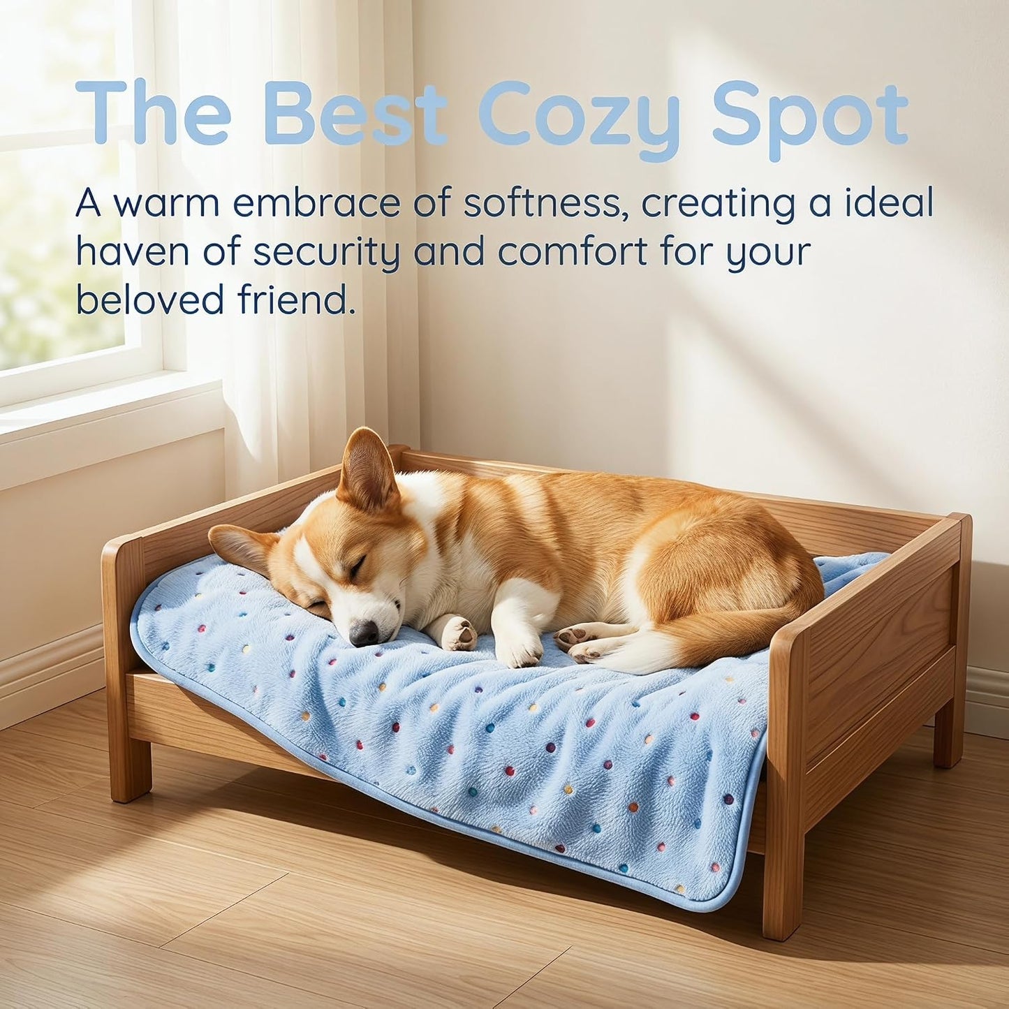 Night luminous blue pet blanket showing soft velvet texture close up.