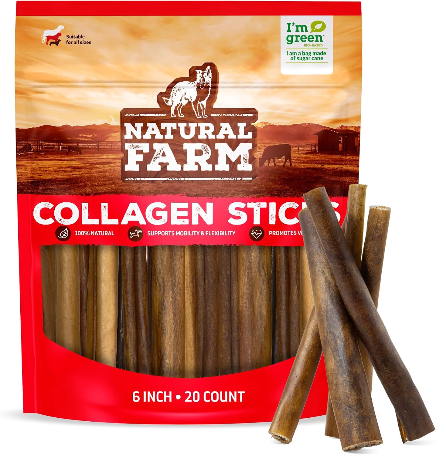 Natural Farm Collagen Sticks for Dogs (6 Inch, 25 Pack), Odor-Free Long Lasting Chews & Rawhide Alternative - 95% Collagen, Low Fat, High Protein - Best Dental Dog Treats - Medium & Large Dogs - Image 11