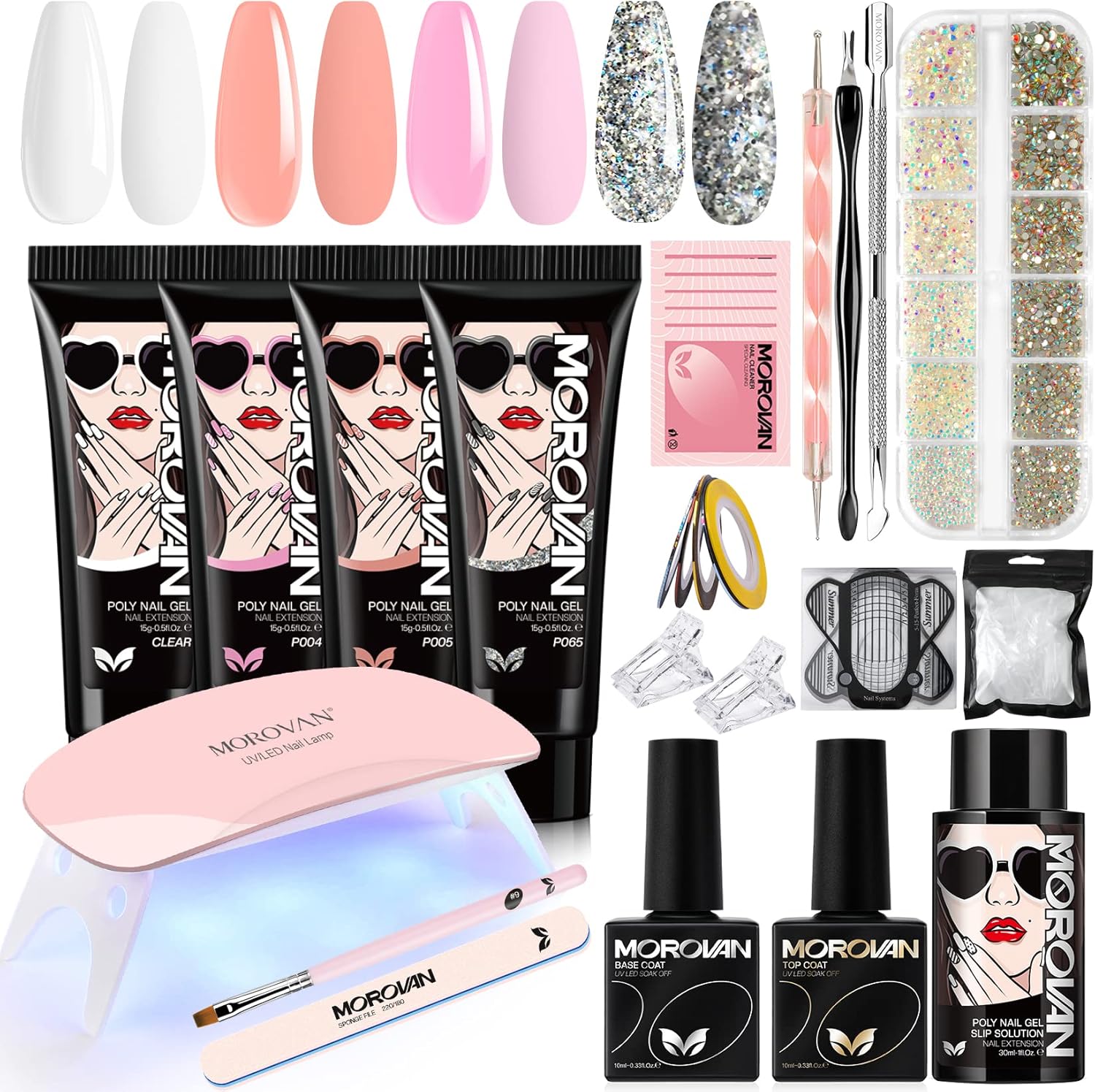 Morovan poly gel nail kit starter set front view