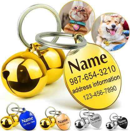 Heart and round shaped pet ID tags with jingle bells