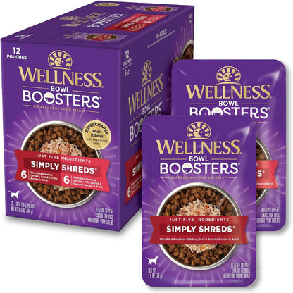 Wellness Bowl Boosters Simply Shreds Wet Dog Food Topper for Small,Medium,& Large Breeds,Grain Free,Natural,Chicken,Beef & Carrots,2.8 Ounce Pouch,(Pack of 24) - Image 11