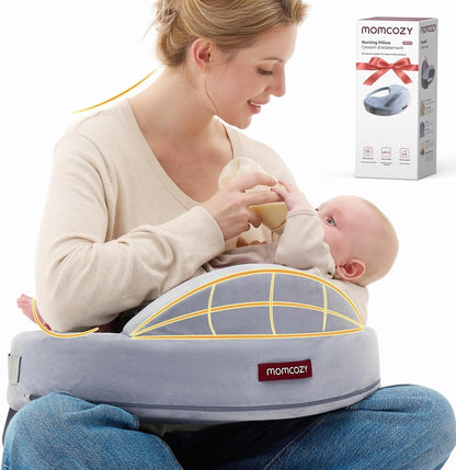 Momcozy innovative safety guard nursing pillow front view gray