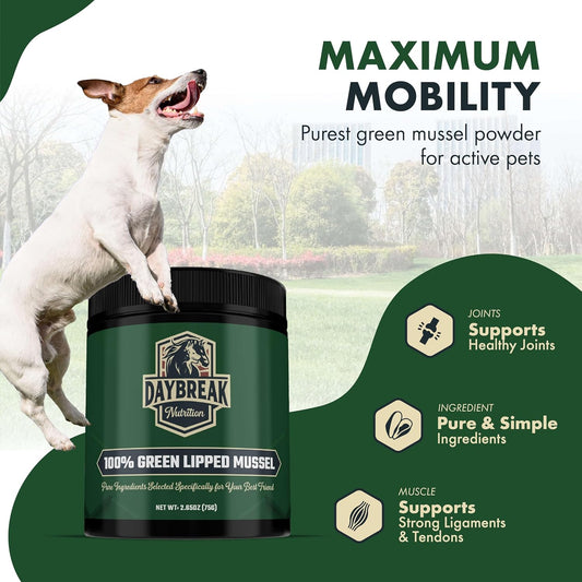 New Zealand green lipped mussel powder for pet arthritis and joint pain relief.