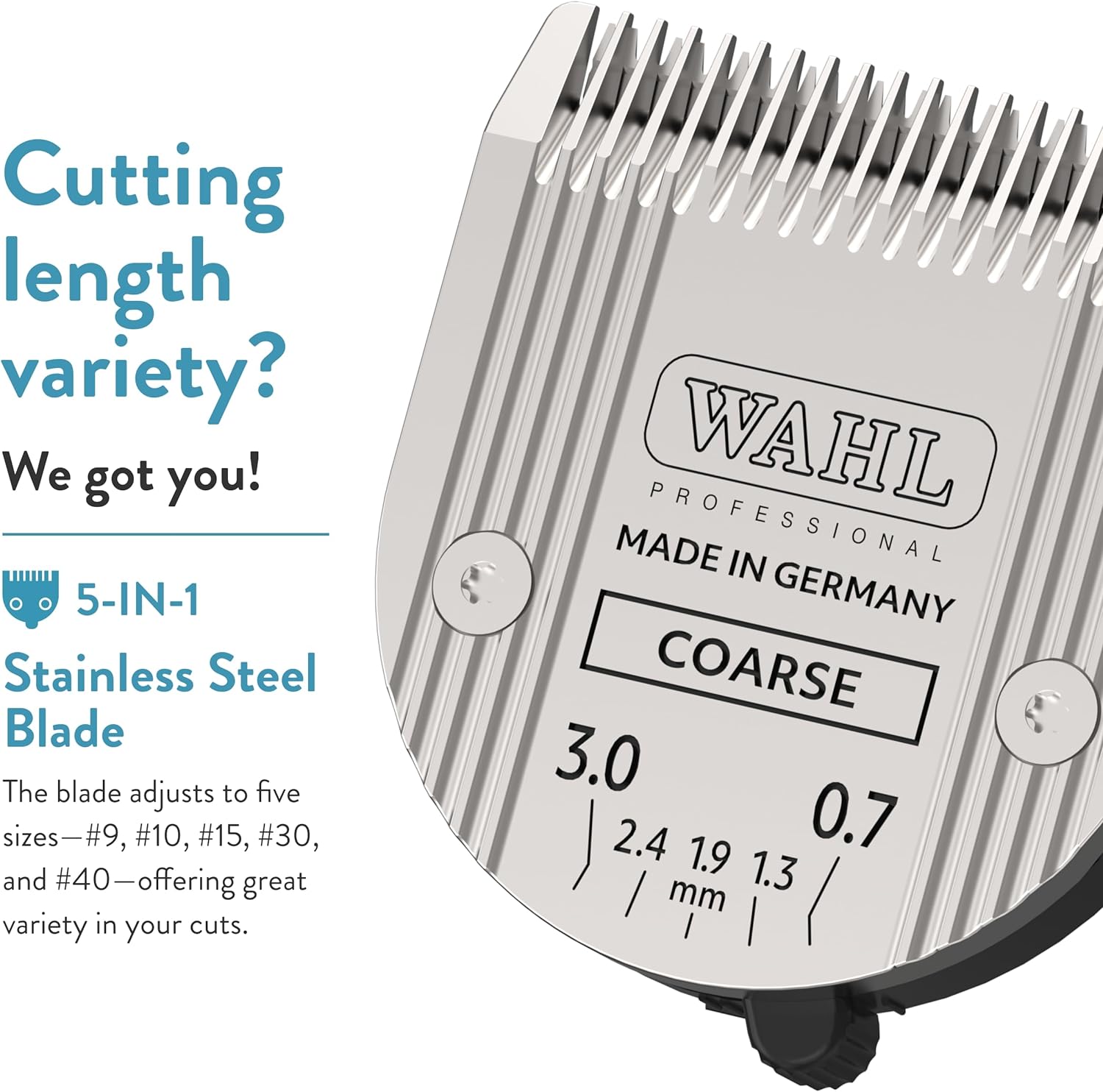 Wahl 5-in-1 coarse replacement blade showing the sizing adjustment levels