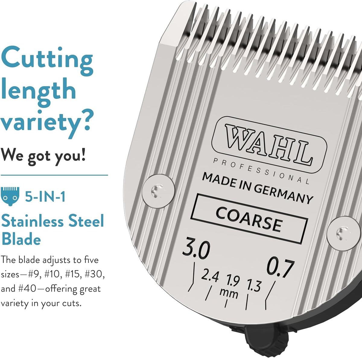 Wahl 5-in-1 coarse replacement blade showing the sizing adjustment levels