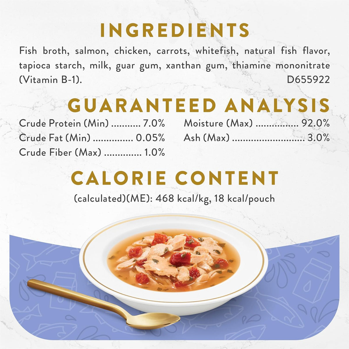 Nutritional guaranteed analysis and ingredient details on pouch back