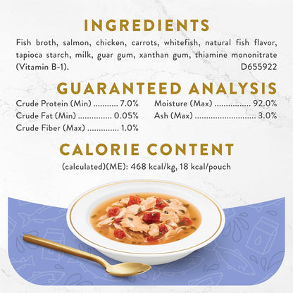 Premium imported seafood broth for adult cats box presentation