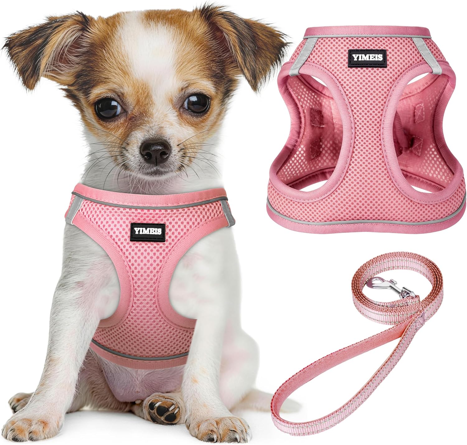 Yimeis dog harness and leash set front view pink