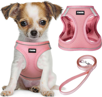 Yimeis dog harness and leash set front view pink