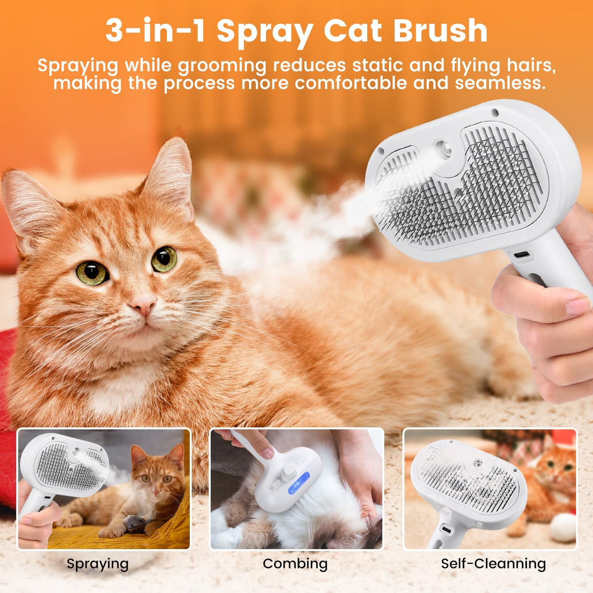 FourSeas rechargeable pet grooming brush showing the lightweight ergonomic handle design