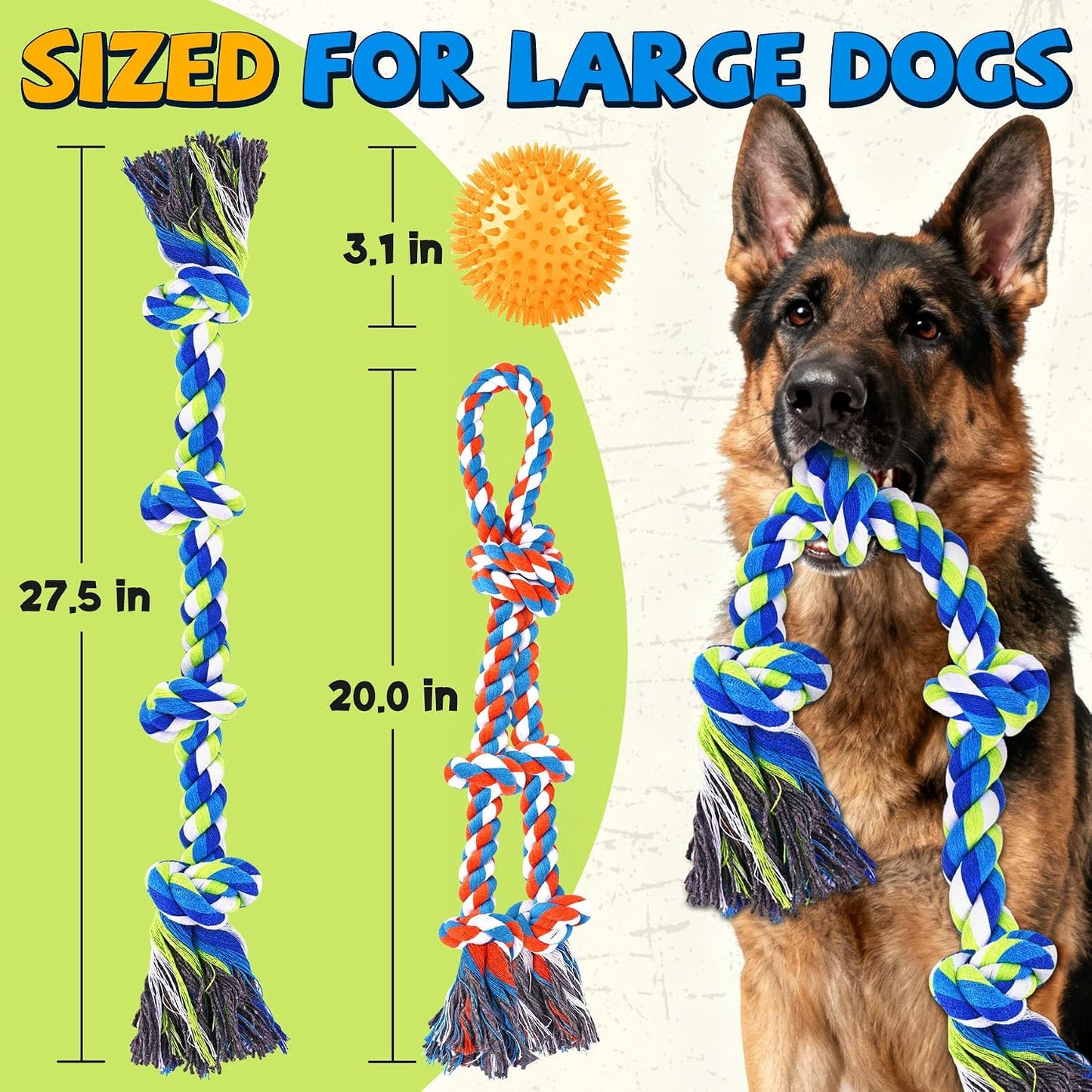 Large breed dog playing tug of war with an authentic PatsFran heavy duty rope toy