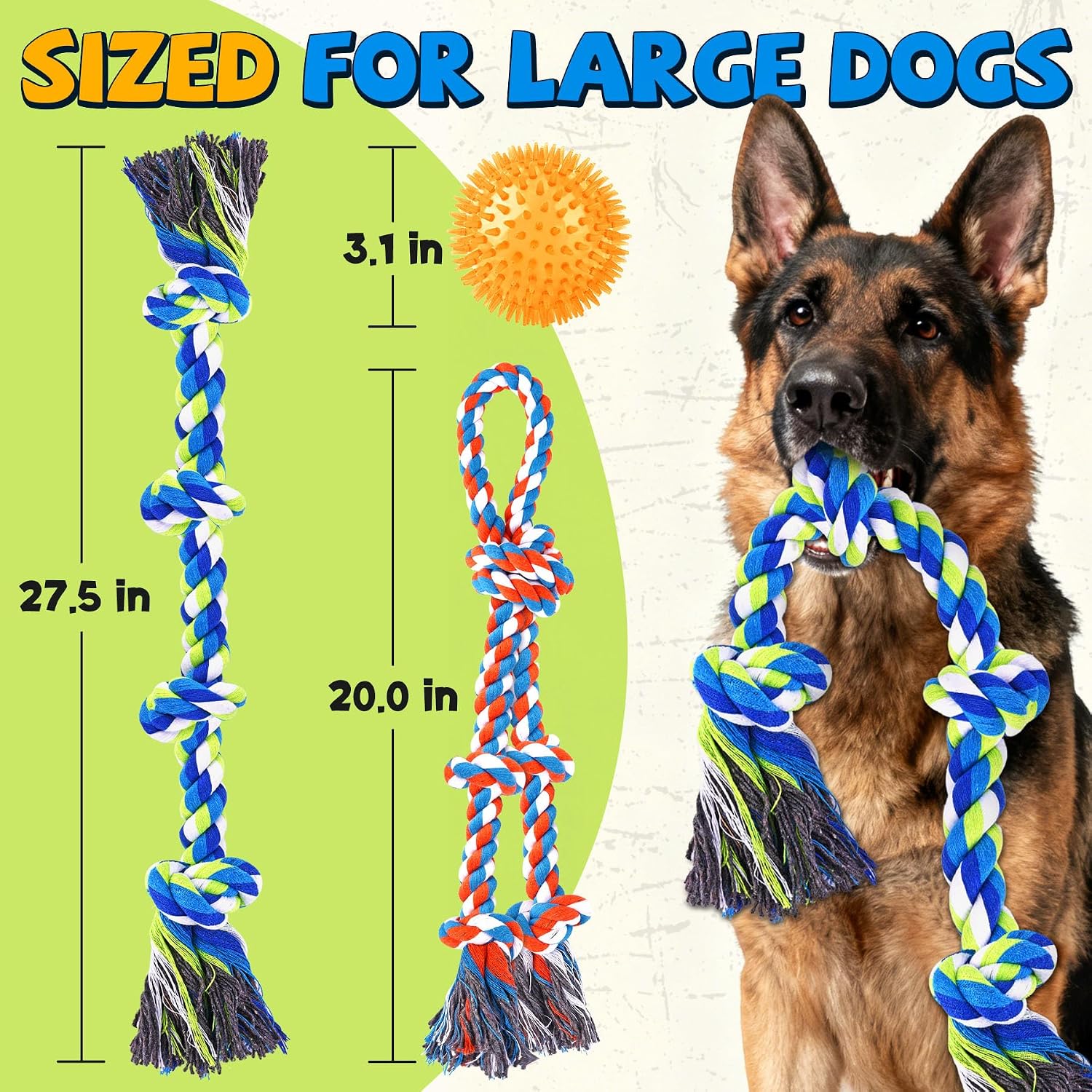 Large breed dog playing tug of war with an authentic PatsFran heavy duty rope toy