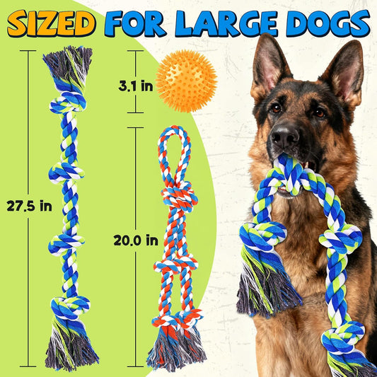 Large breed dog playing tug of war with an authentic PatsFran heavy duty rope toy