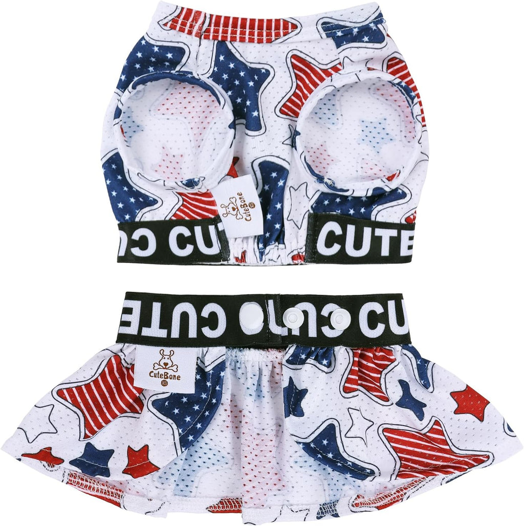 CuteBone brand jacquard wordmark band on small pet skirt.