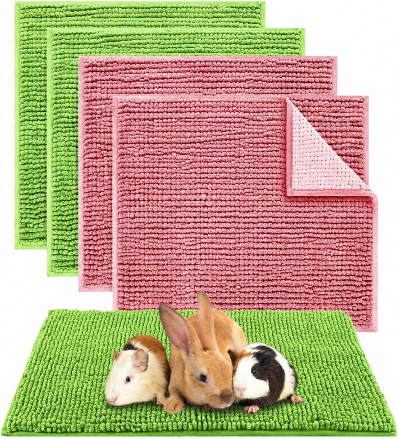 Amylove 4 Pcs Guinea Pig Cage Liner 16 x 24 Inch Washable Chenille Pee Pads Pet Dog Cat Bedding Training Mat Reusable for Small Animals Puppy Bunny Hamster Chinchilla - Image 12