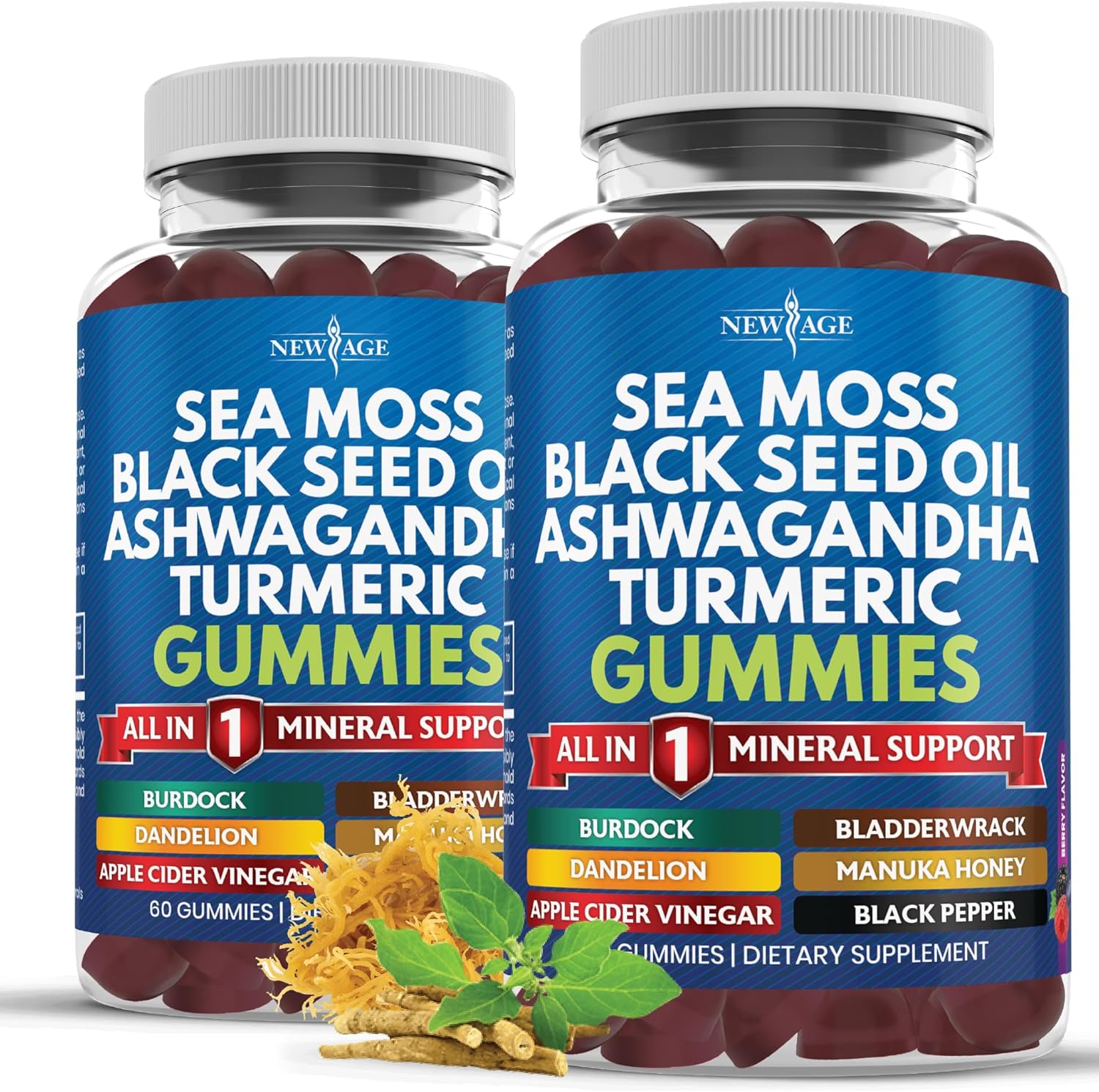 New Age Sea Moss Gummies 120 count bottle with 10 in 1 wellness formula