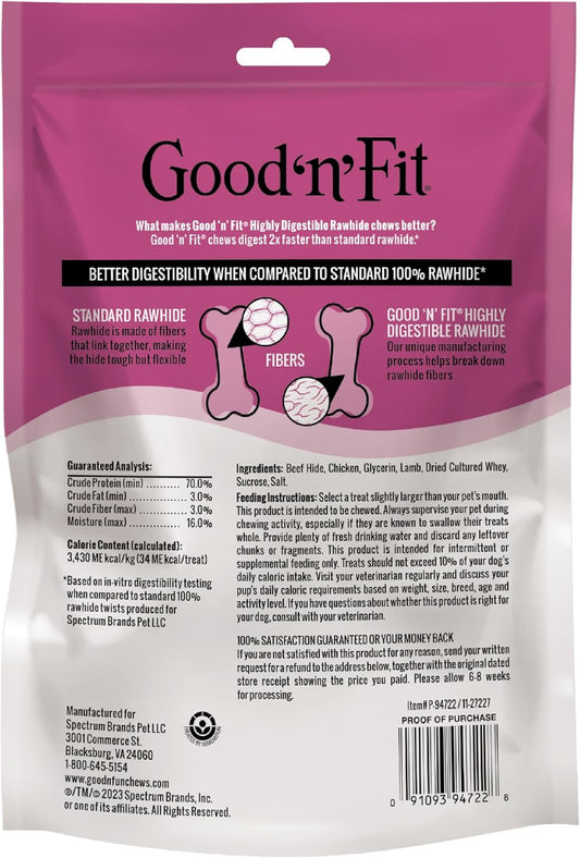 Close up of Good 'n' Fit lamb wrapped dog chew sticks