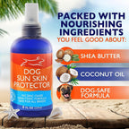 Safe pet sunscreen liquid spray for sensitive canine pink skin and bellies