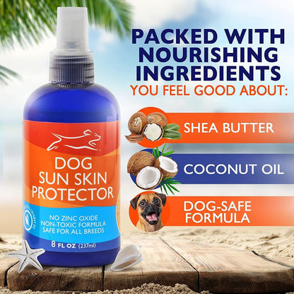 Safe pet sunscreen liquid spray for sensitive canine pink skin and bellies
