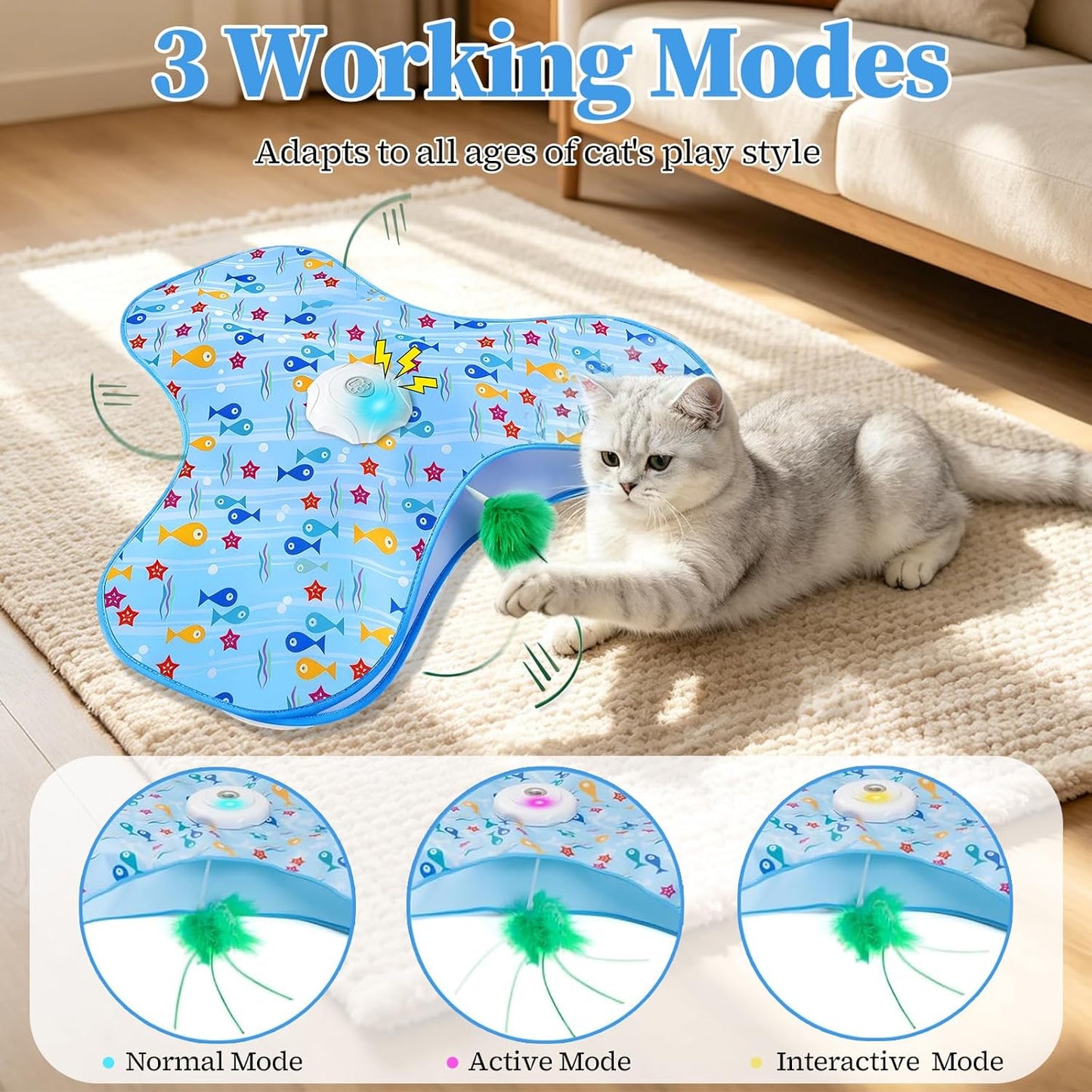 Orhomelife electric cat enrichment toy with the USB charging cable connected.