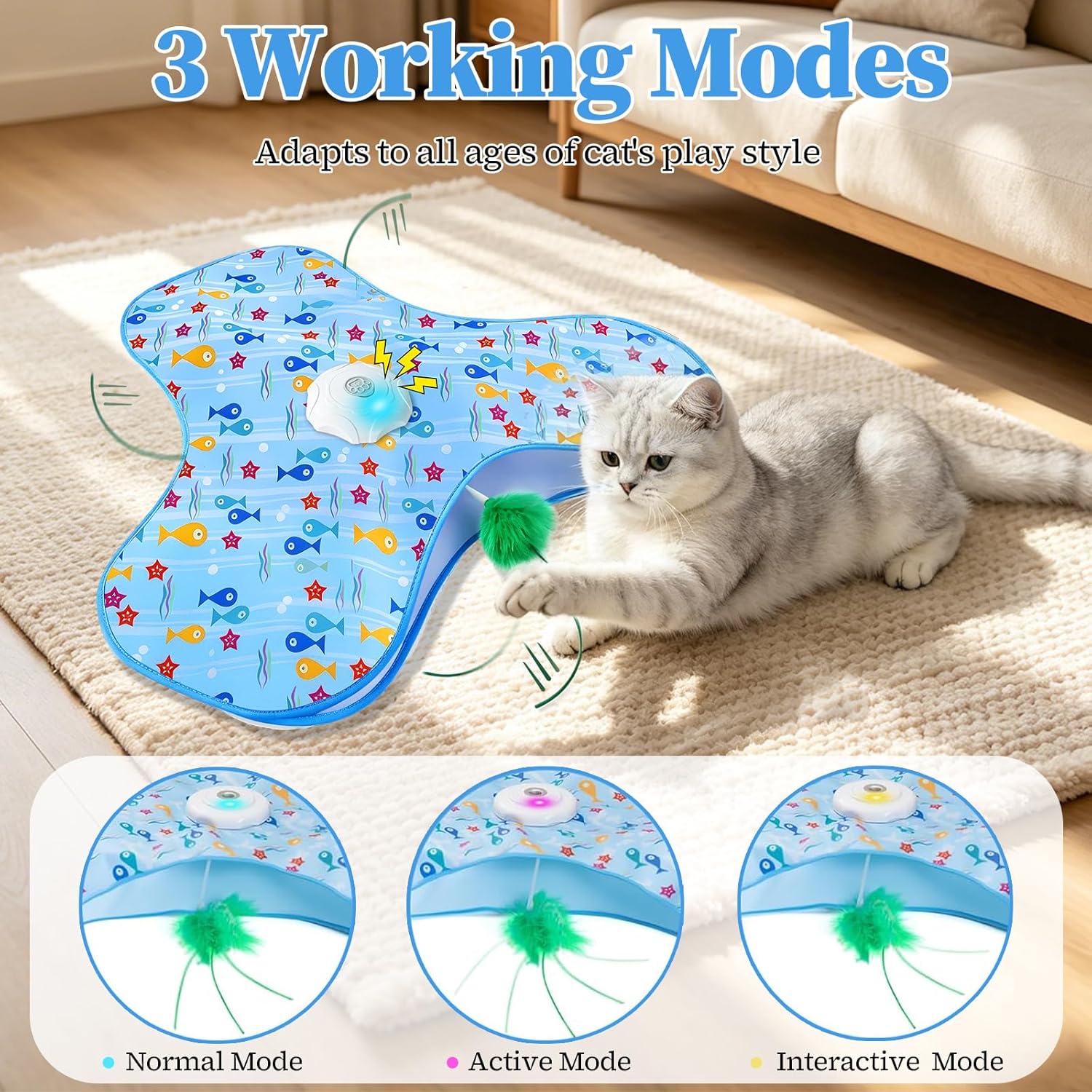 Orhomelife electric cat enrichment toy with the USB charging cable connected.