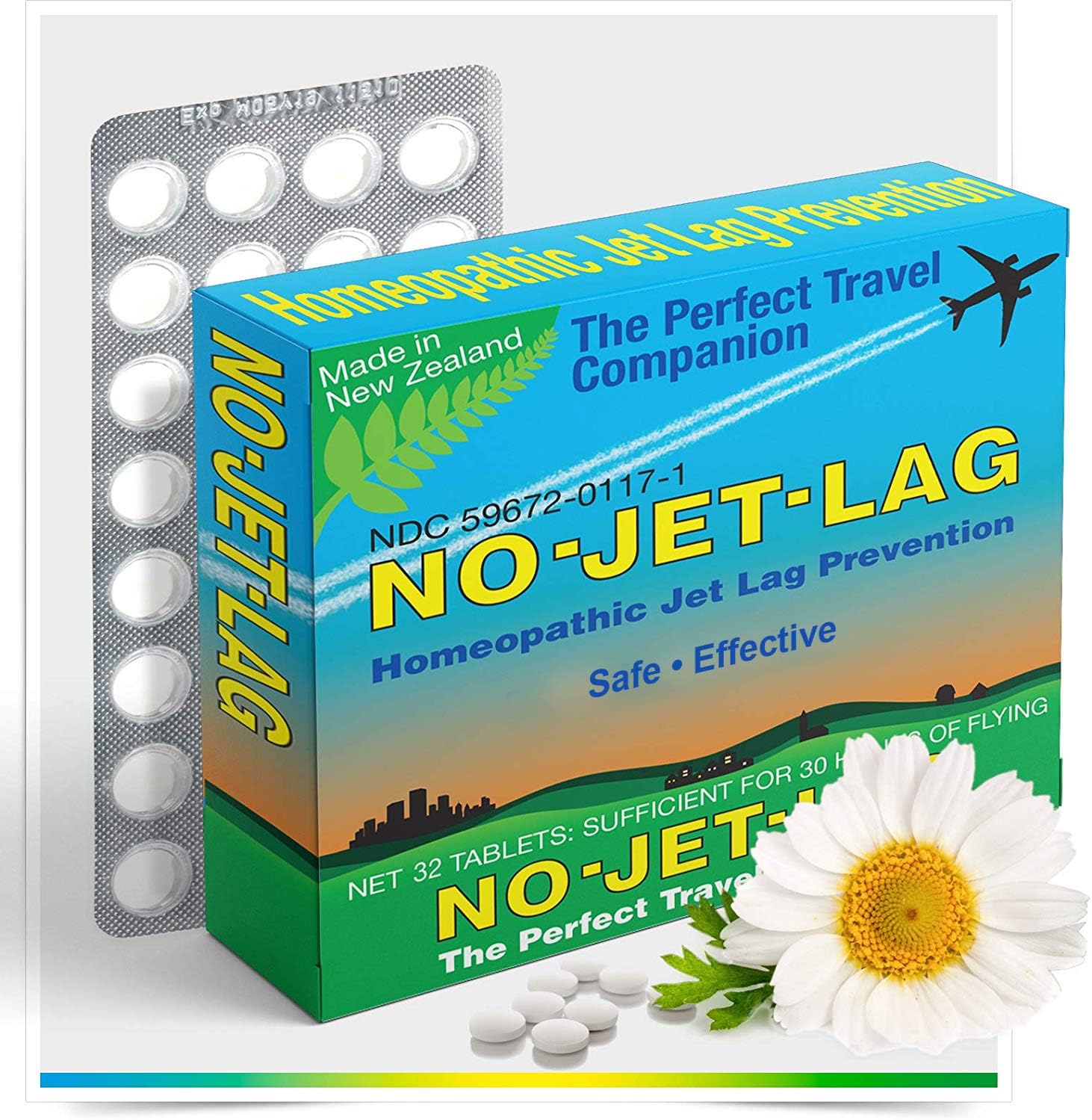 Miers Laboratories No Jet Lag 32 tablets front view for travel relief.