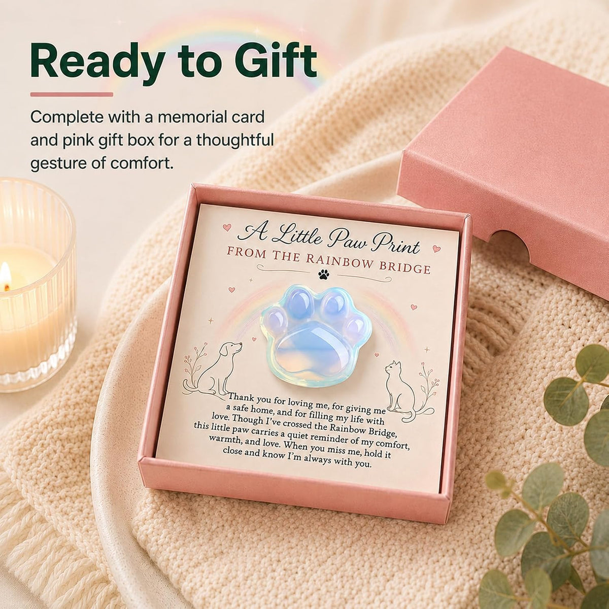 Pet Loss Sympathy Gift, Opalite Paw with Rainbow Bridge Card, in Loving Memory Keepsake, Pet Bereavement Comfort Gift, Pocket Hug for Dog Cat Loss & Grief Support for Pet Owners - Image 7