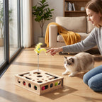 Premium wooden cat scratcher puzzle box with sandpaper lining for claw care